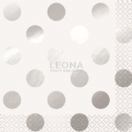 Foil Stamped Dots Silver 16 Beverage Napkins 2ply 25.4cm x 25.4cm - foil stamped dots silver 16 beverage napkins 2ply 254cm x 254cm - 1    - Leona Party and Home